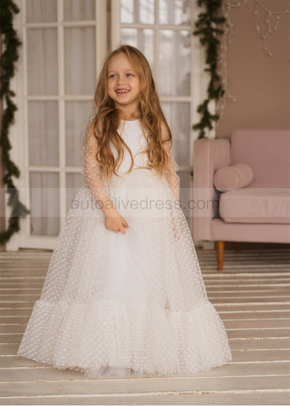 Dotted Tulle Flower Girl Dress Birthday Girl Dress